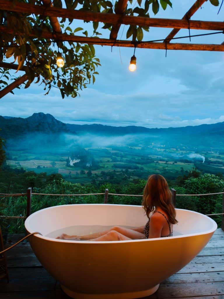 Outdoor bathtub at Magiv Mountain Camp