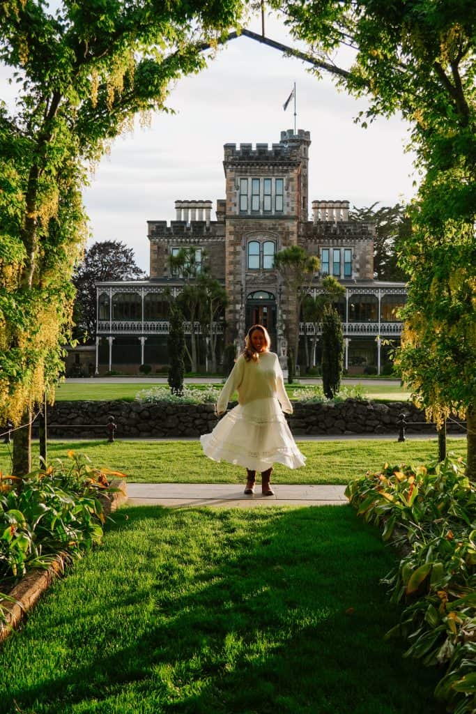 Larnach Castle at sunrise in Dunedin